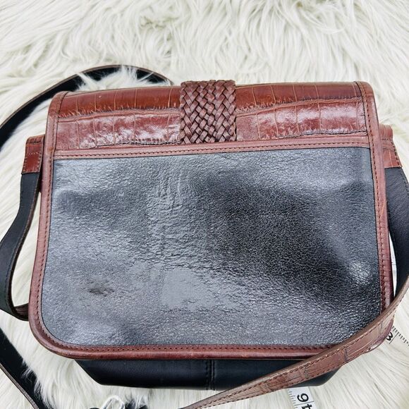 Vintage Brighton Crossbody Flap Organizer Leather Black & Brown Croc Print Purse - Picture 14 of 16